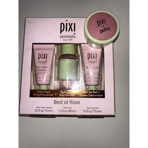 PIXI SKIN TREATS BEST OF ROSE 3 PIECE SET & Bonus Blush (whisper pink)